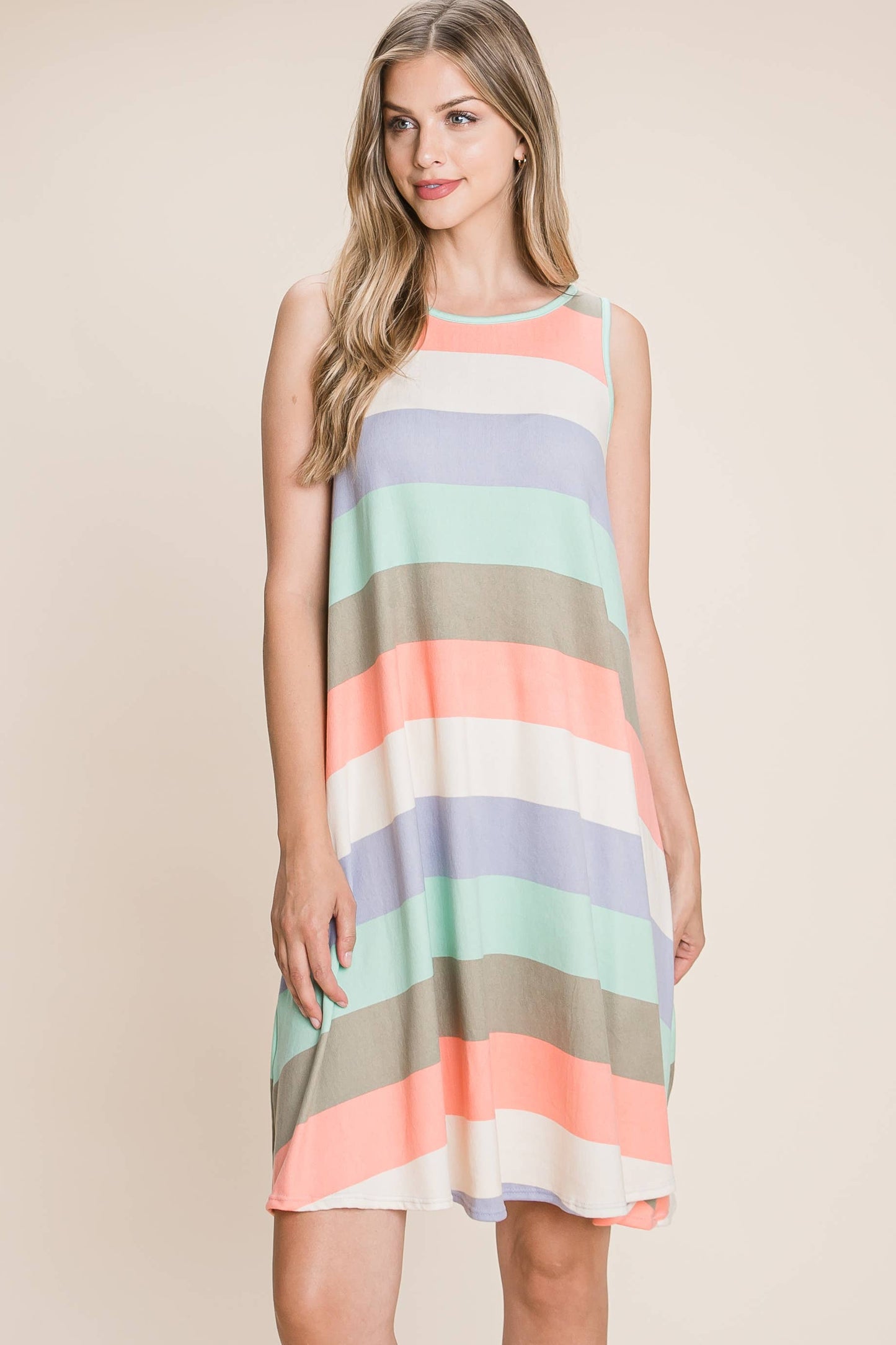 DA1215-ST CASUAL STRIPE SLEEVELESS DRESS