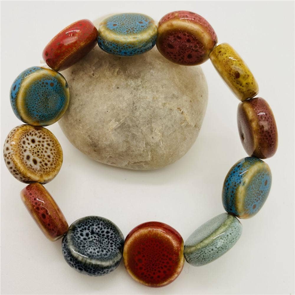 Colored Glazed Ceramic Elastic Bracelets