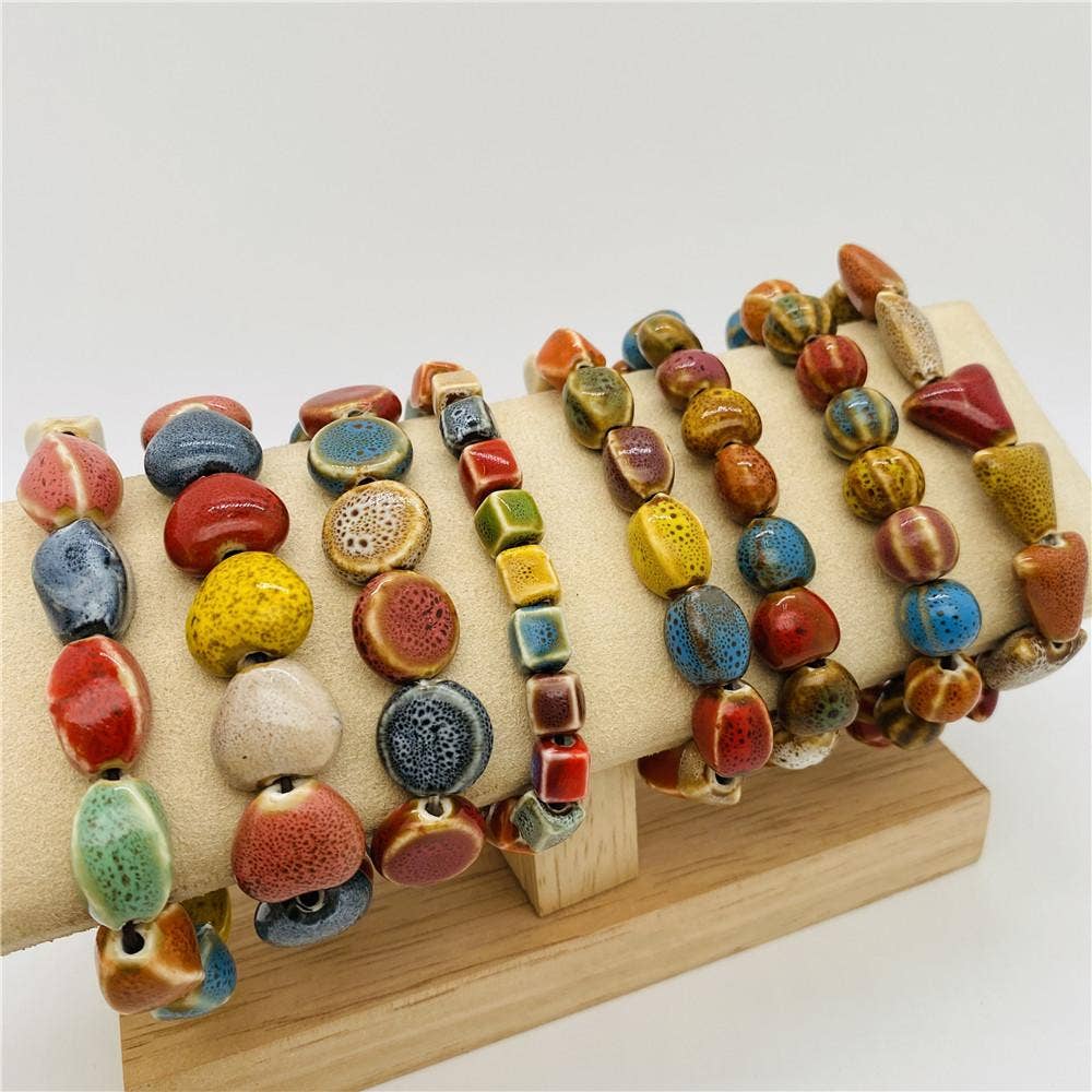 Colored Glazed Ceramic Elastic Bracelets