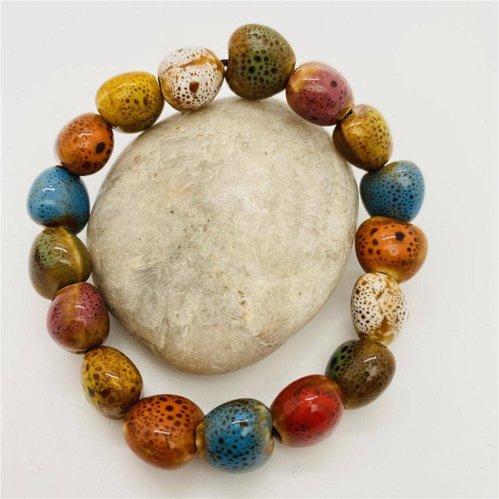 Colored Glazed Ceramic Elastic Bracelets