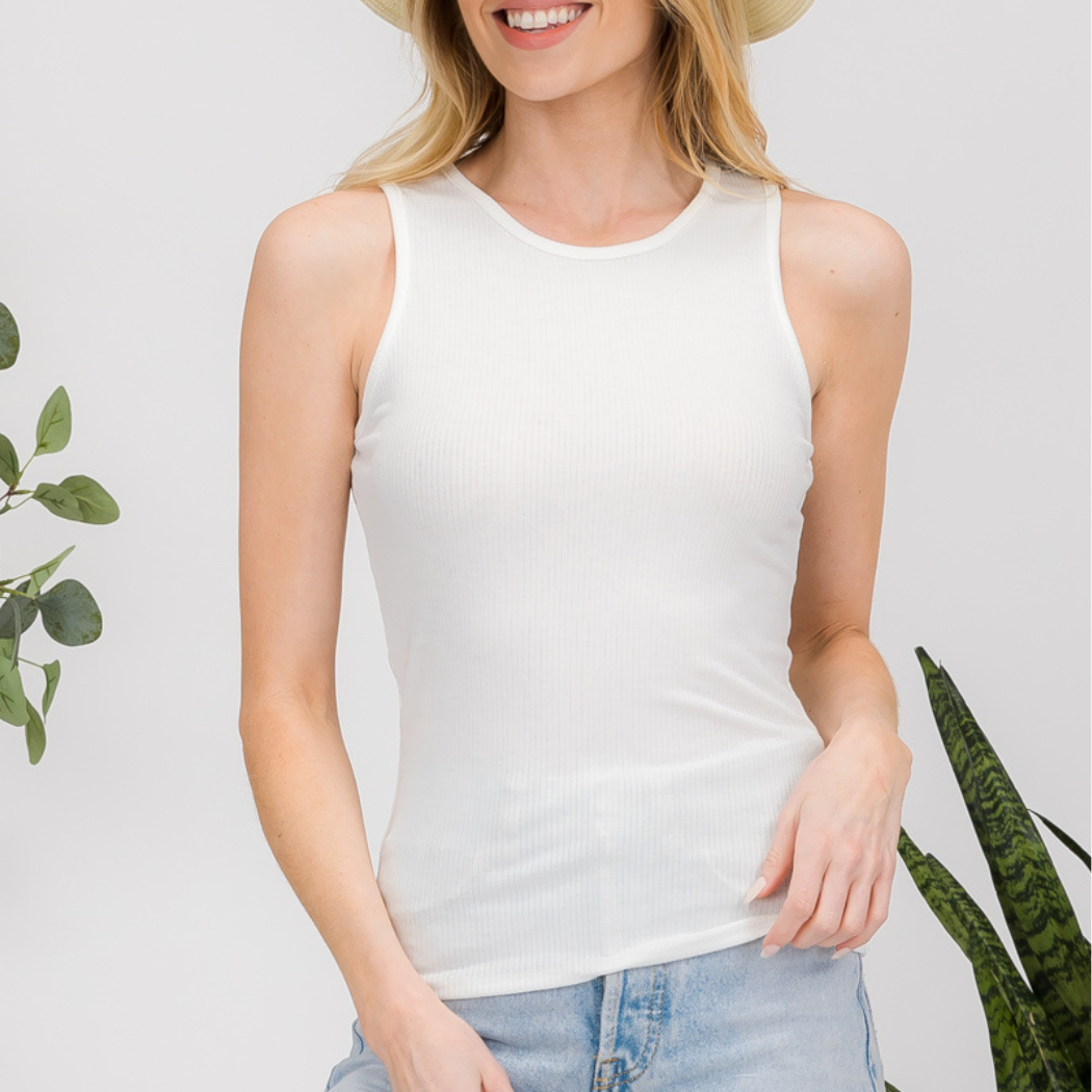 RIB-KNIT CREW NECK TANK TOP