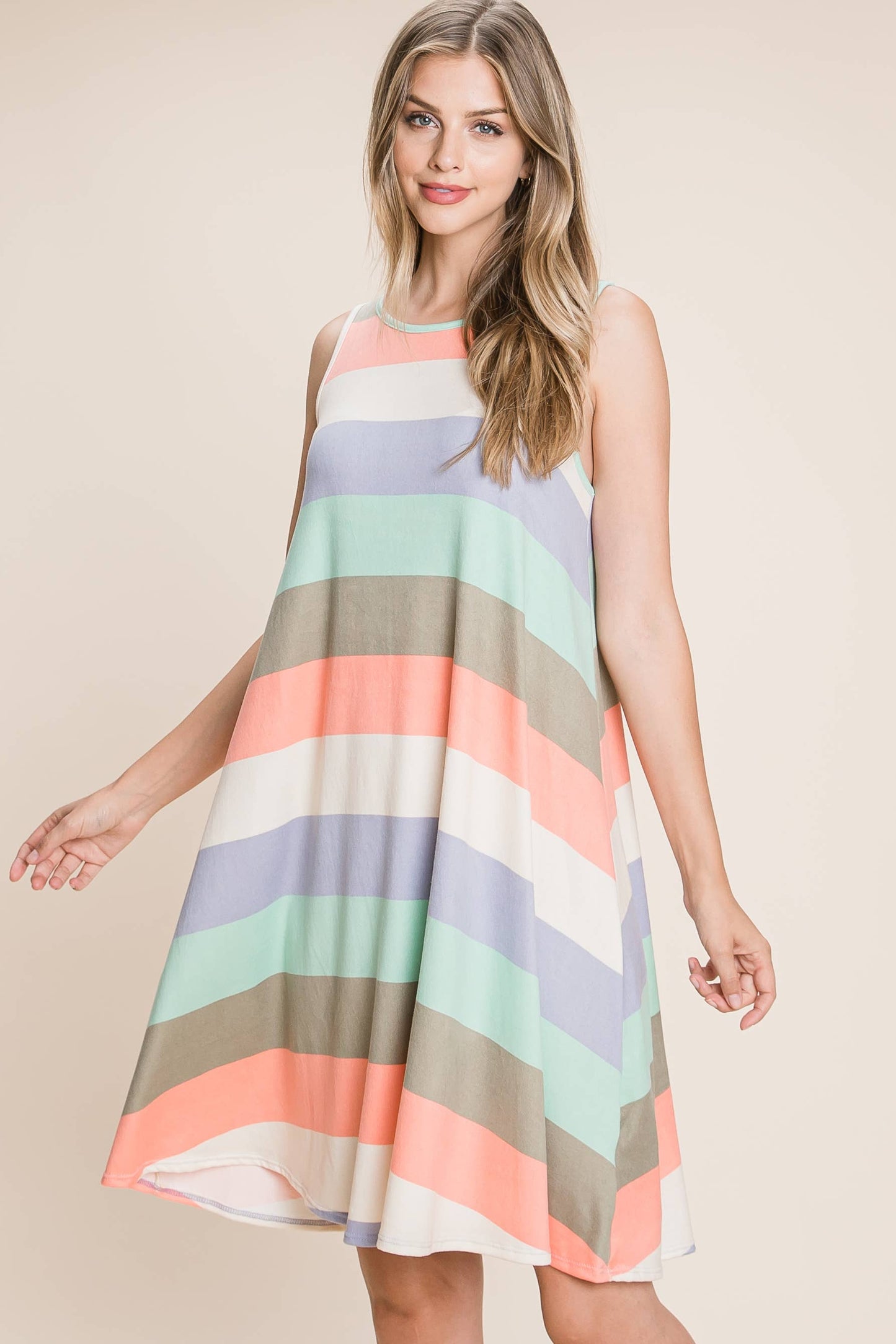 DA1215-ST CASUAL STRIPE SLEEVELESS DRESS