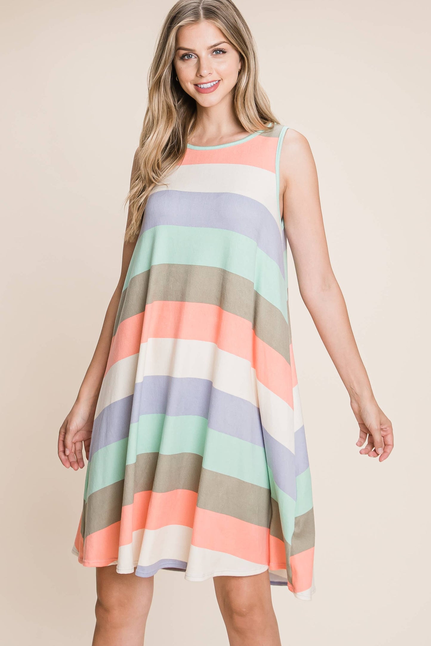 DA1215-ST CASUAL STRIPE SLEEVELESS DRESS