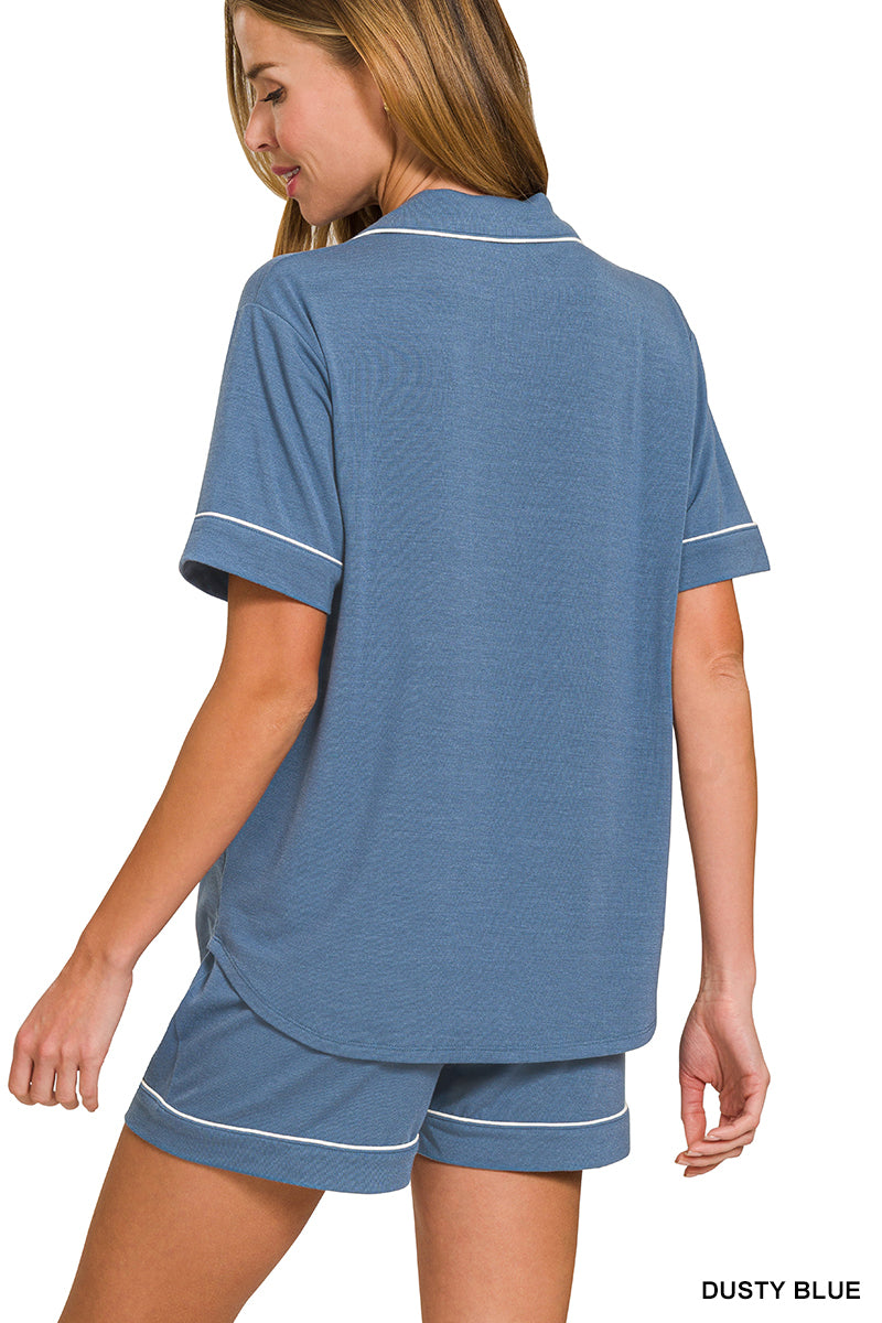 Zenana Short sleeve button down PJ 2 piece set