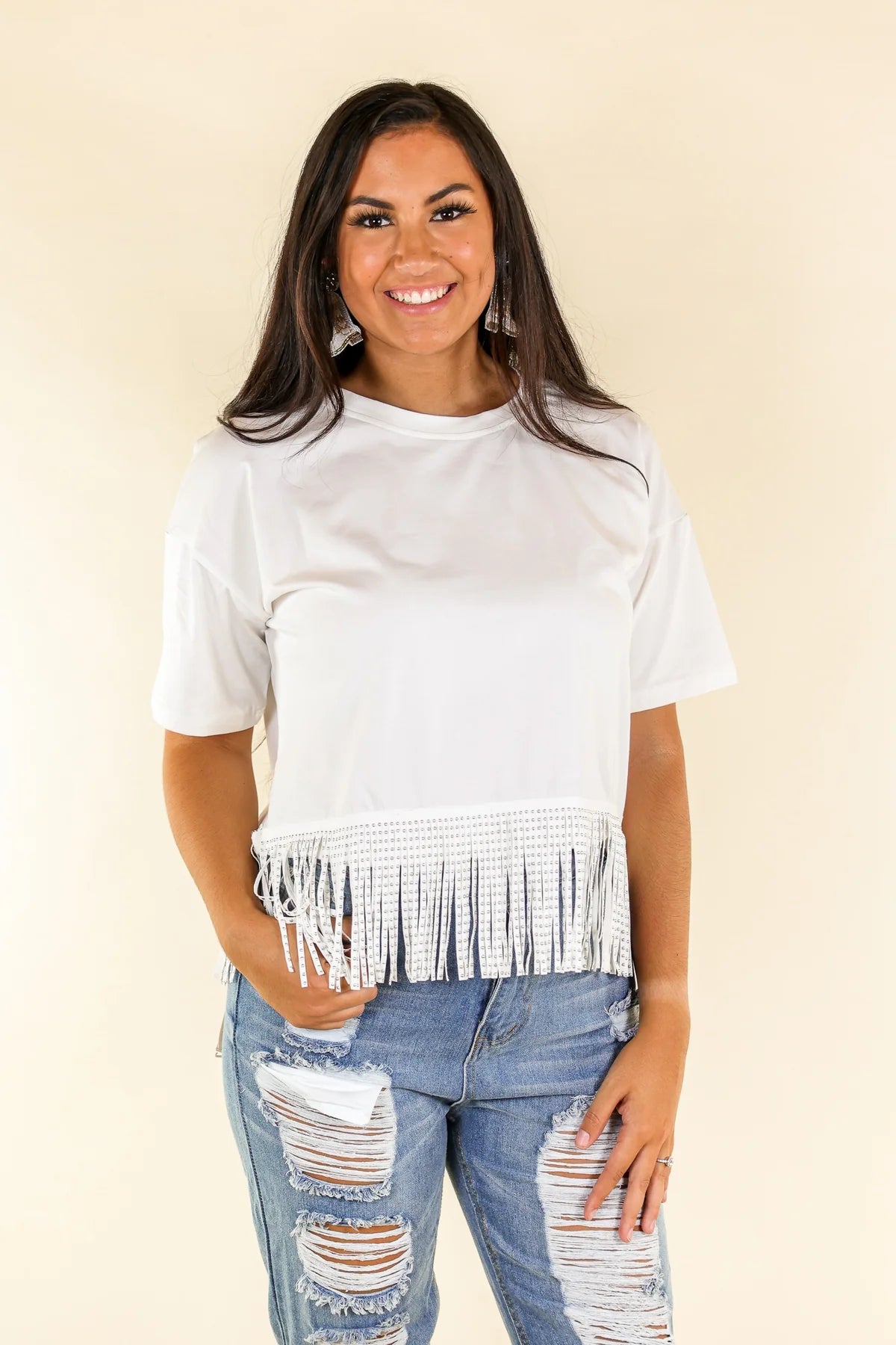 Grace & Emma Silver Stud Fringe Tee