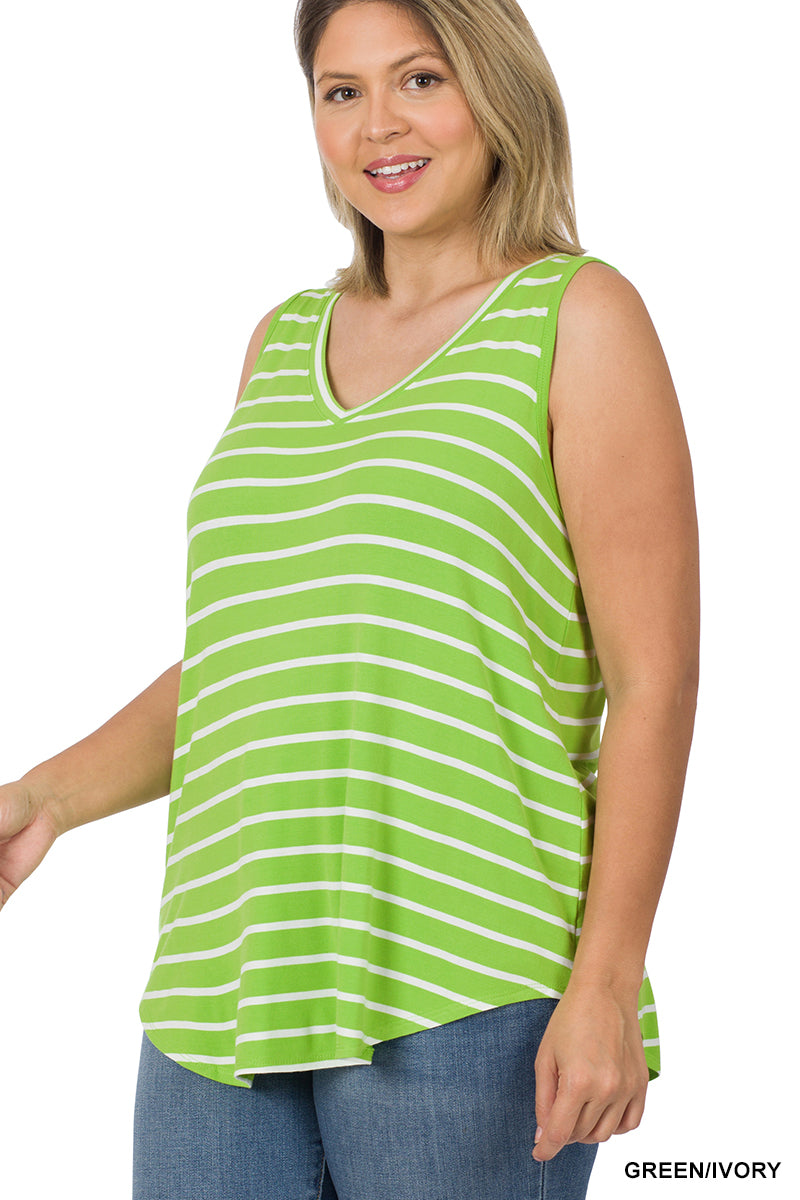 Stripe sleeveless V-neck Top