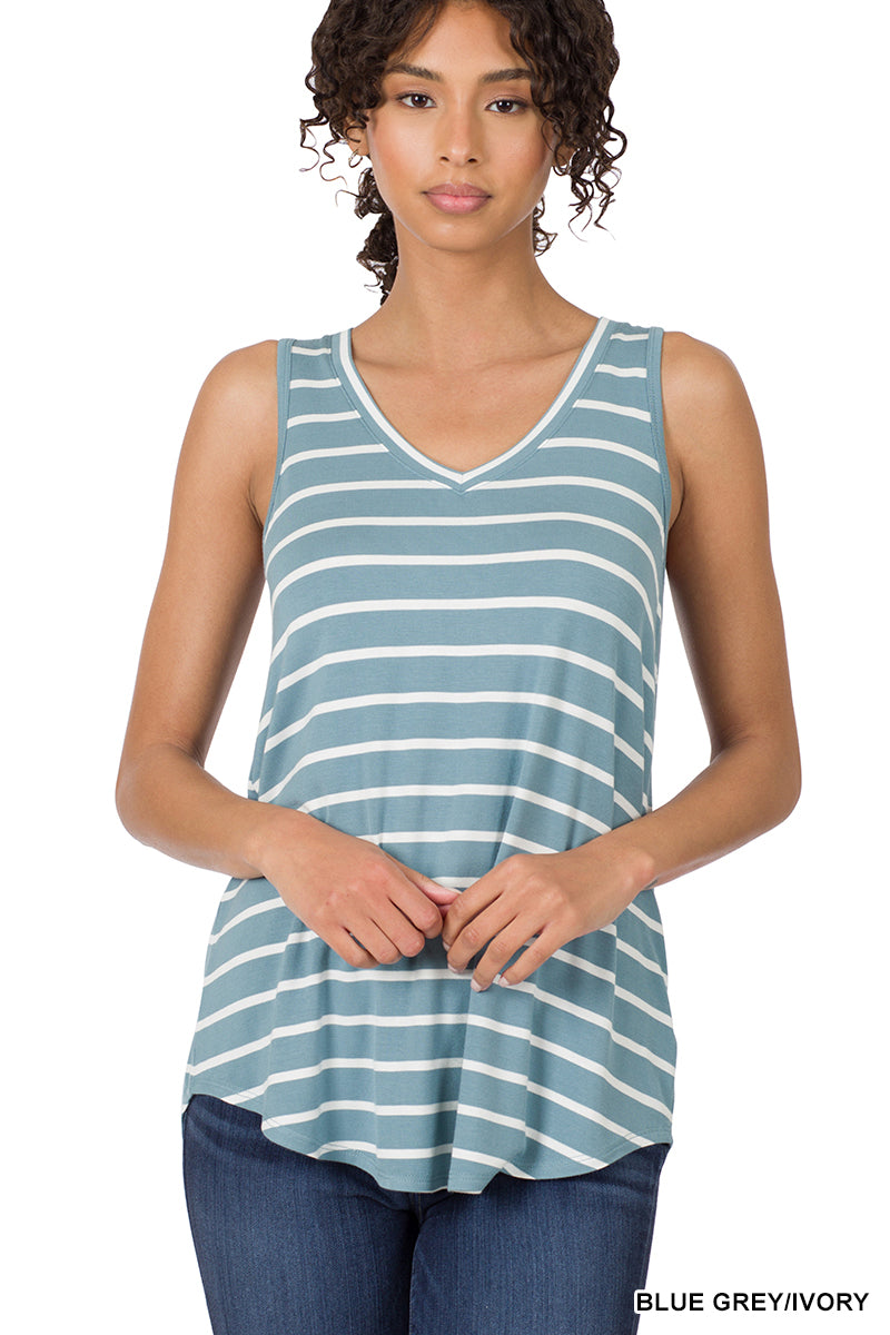Stripe sleeveless V-neck top