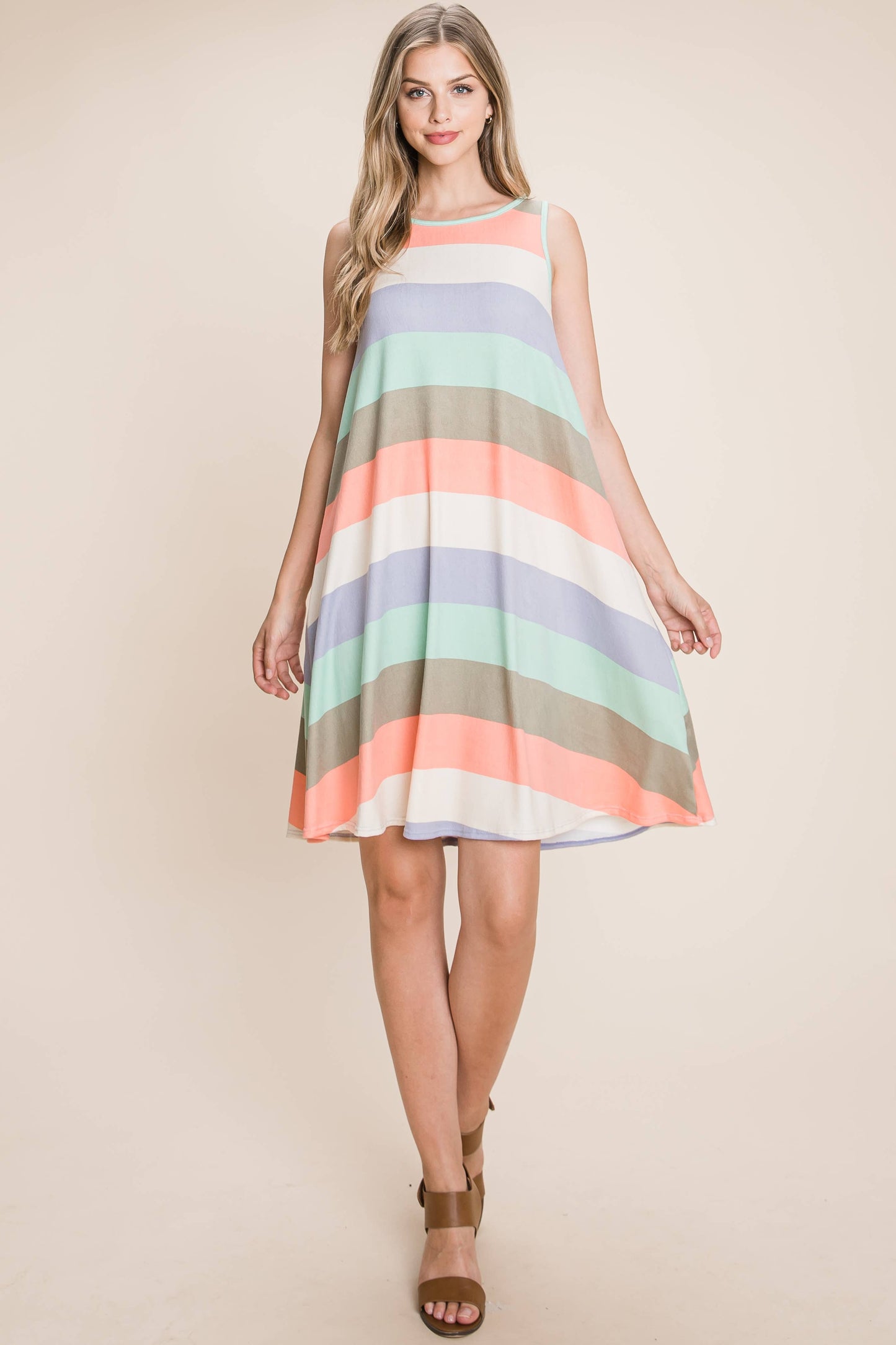 DA1215-ST CASUAL STRIPE SLEEVELESS DRESS