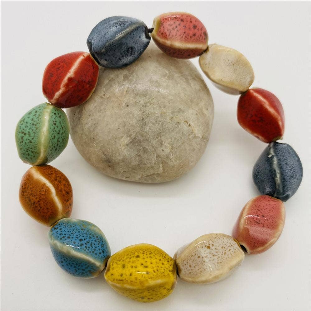 Colored Glazed Ceramic Elastic Bracelets