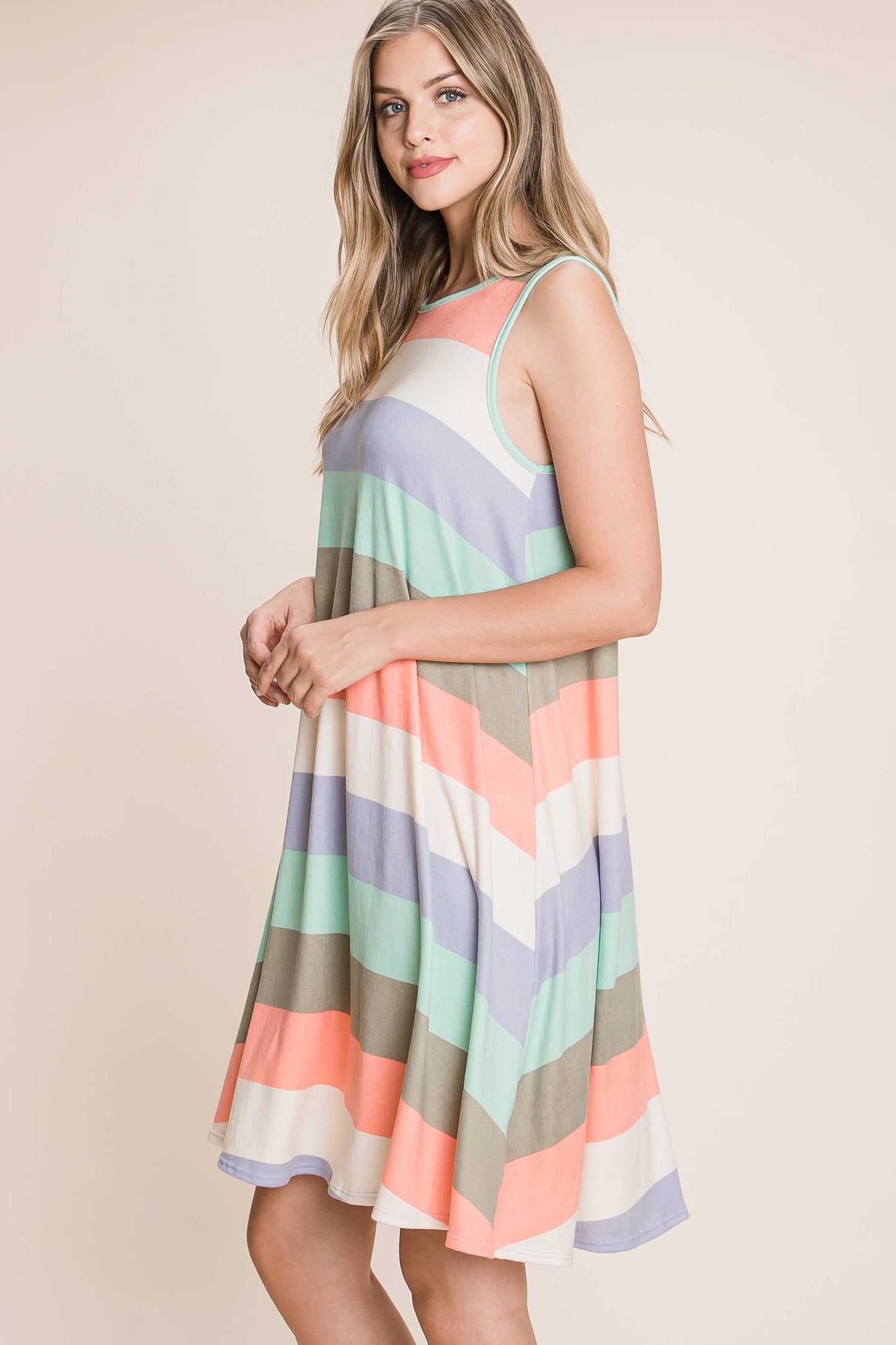 DA1215-ST CASUAL STRIPE SLEEVELESS DRESS