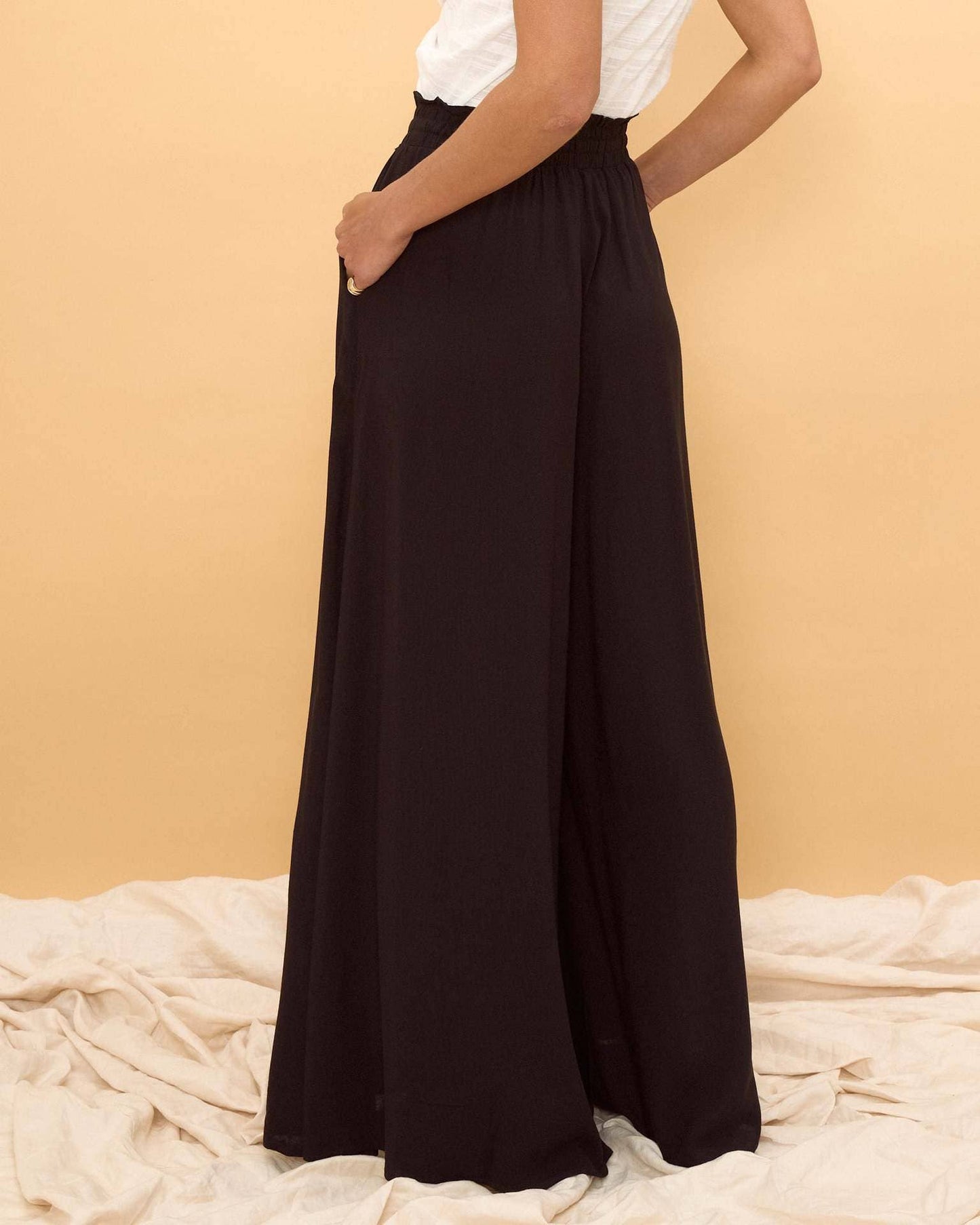 BOHO LACE-UP HIGH-WAISTED WIDE-LEG PANTS