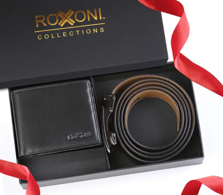 Men's Roxoni Ultra Soft Genuine Leather Rachet Belt & Wallet