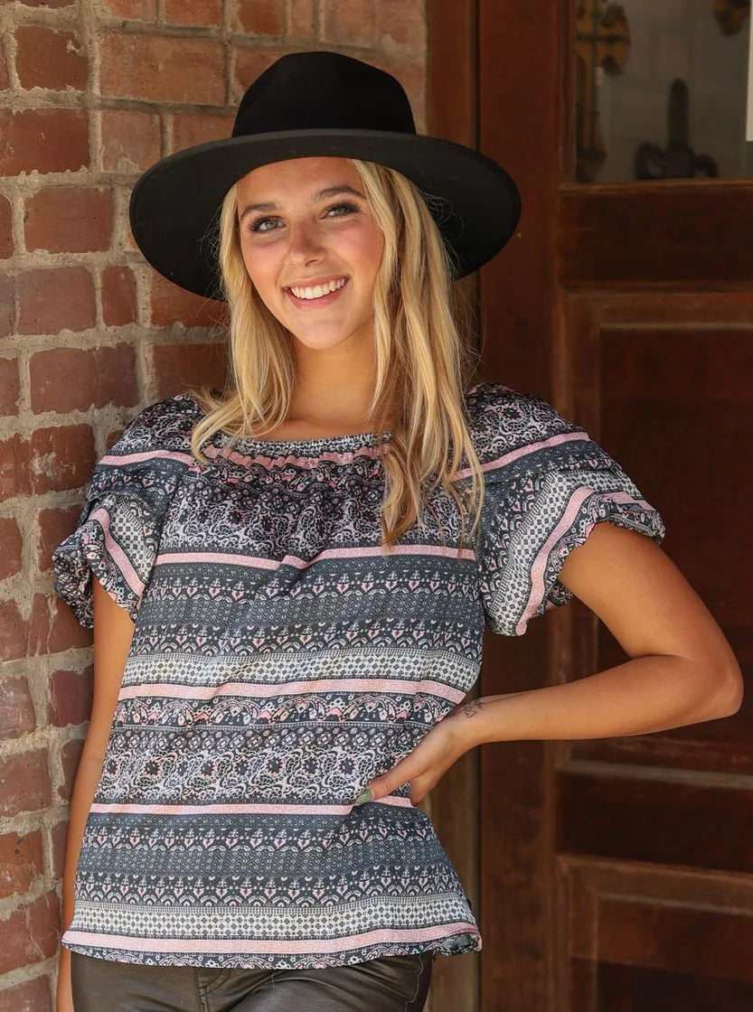 Pink-Grey Peasant Top