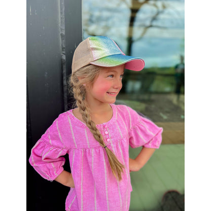 KIDS Shimmer Glitter Ombre Criss-Cross High Ponytail CC Ball