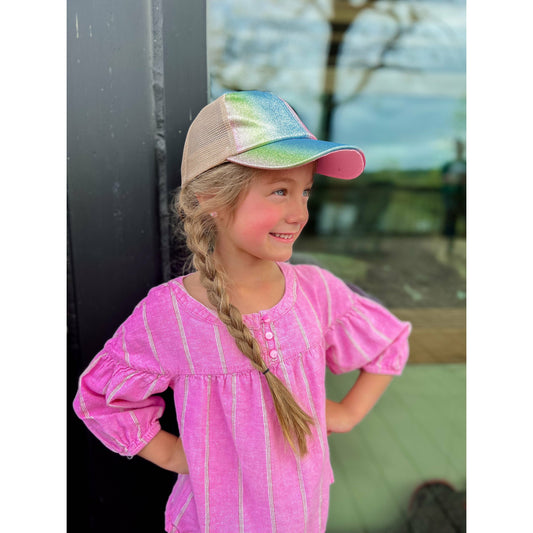 KIDS Shimmer Glitter Ombre Criss-Cross High Ponytail CC Ball
