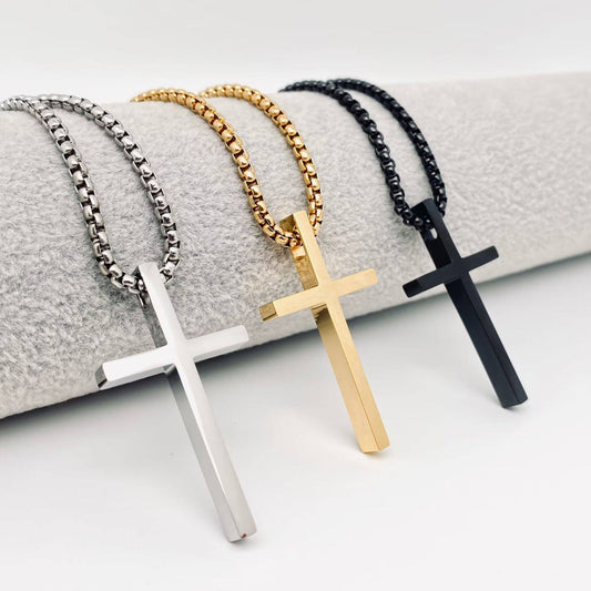 Glossy Cross Stainless Steel Pendant Necklace - MJ/MNP