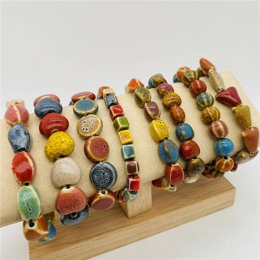 Colored Glazed Ceramic Elastic Bracelets