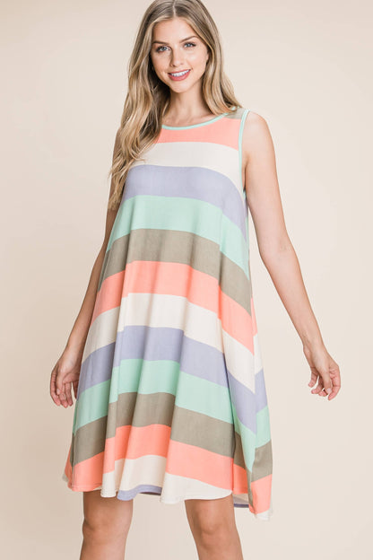 DA1215-ST CASUAL STRIPE SLEEVELESS DRESS