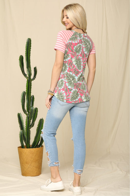 Celeste Tropical Floral and Stripes