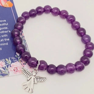 Amethyst Bead Bracelet with Angel
