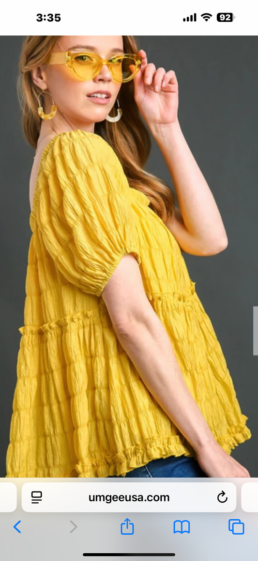 Umgee Crinkle Fabric Tiered Top