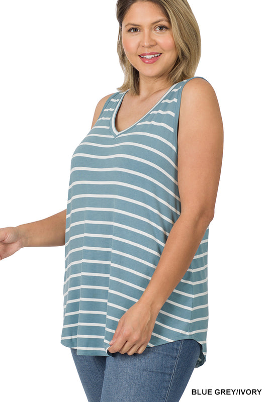 Stripe sleeveless V-neck top