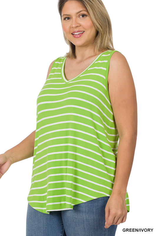 Stripe sleeveless V-neck Top