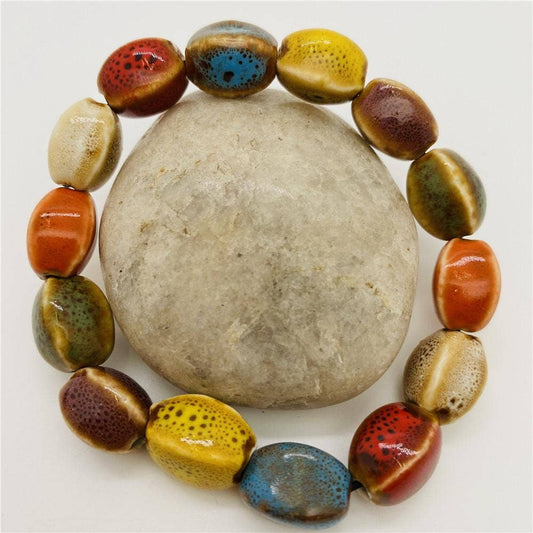 Colored Glazed Ceramic Elastic Bracelets