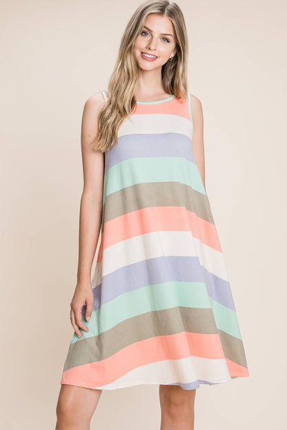 DA1215-ST CASUAL STRIPE SLEEVELESS DRESS