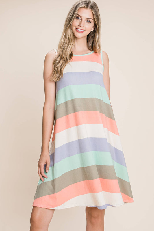 DA1215-ST CASUAL STRIPE SLEEVELESS DRESS