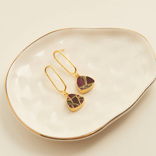 Tahani Textured Genuine Stone 18K Gold Drop Earrings